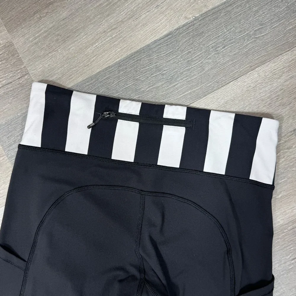 Lululemon‎ Speed Ruched Ankle Striped Waist Leggings Black White 4